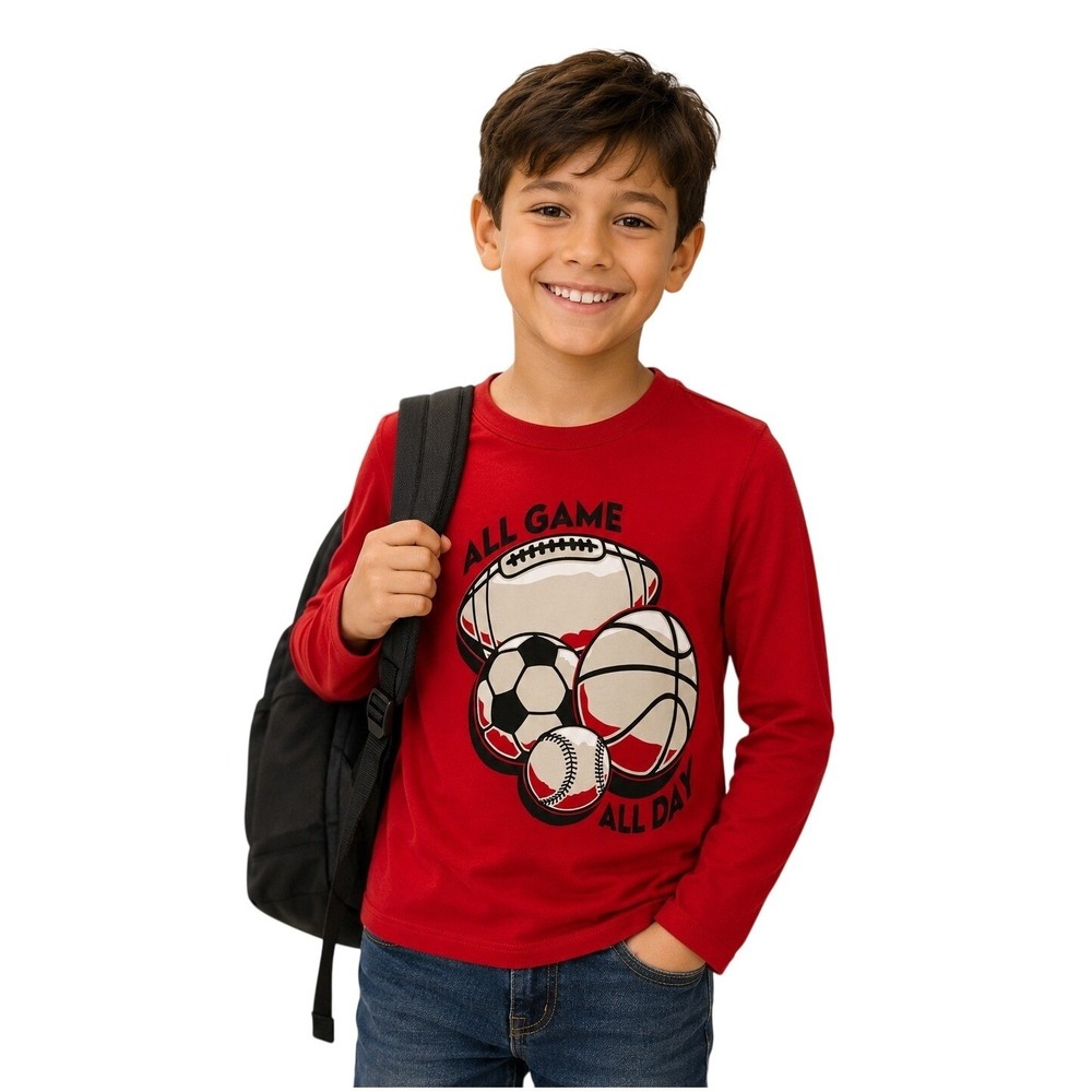 The Children's Place Boys 7/8 Red All Game Sports Graphic Long Sleeve Shirt